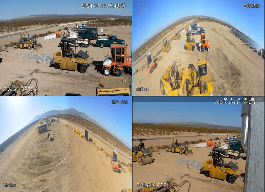 Construction Site CCTV Monitoring - Multiple Camera Views Showing Heavy Equipment